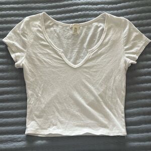 White mini v neck tee